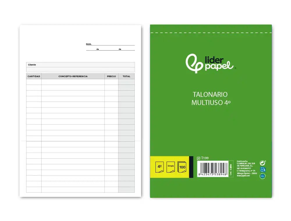 Talonario liderpapel multiusos cuarto original t199