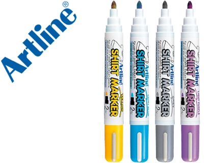 [53860] Rotulador artline camiseta ekt-2 amarillo gris celeste y violeta punta redonda 2 mm usoen camiseta caja de 4 unidades