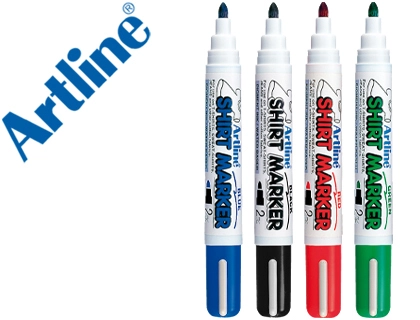 [53859] Rotulador artline camiseta ekt-2 negro rojo azul y verde punta redonda 2 mm para uso en camiseta caja de 4 unidades