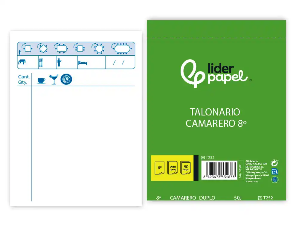 [53167] Talonario liderpapel camarero octavo original y copia t252 zig zag