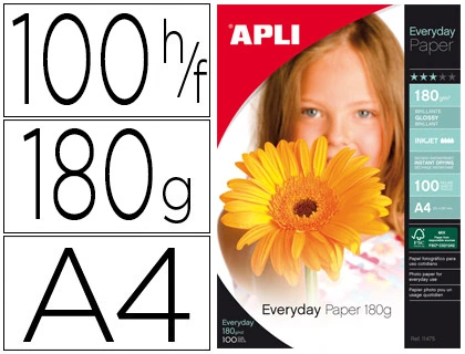 [49279] Papel fotografico apli glossy din a4 pack 100 hojas de 180 g