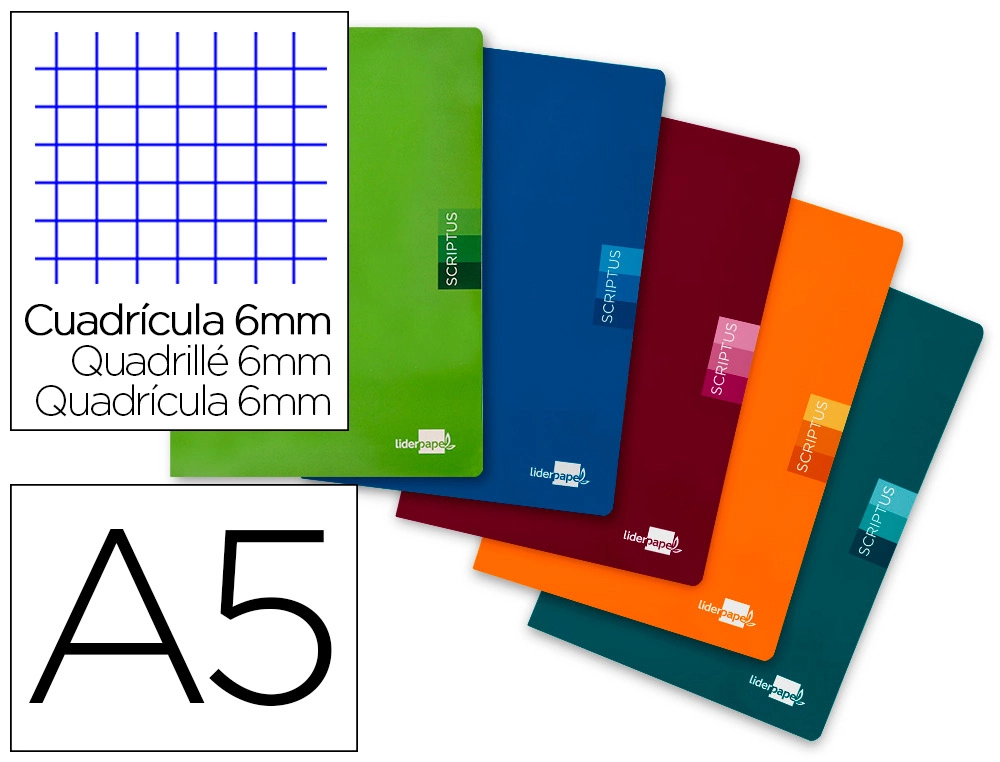 Libreta escolar liderpapel scriptus 48h din a5 cuadro 6 mm papel 90 gr sin margen