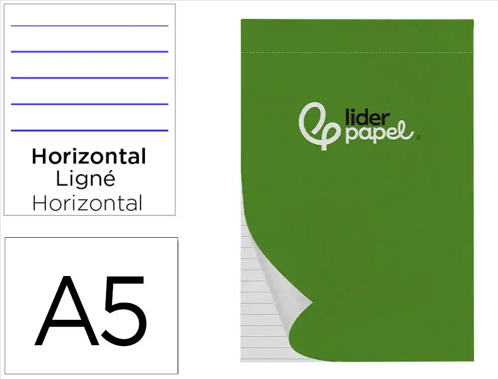 Bloc notas liderpapel horizontal a5 80 hojas 60g/m2 perforado