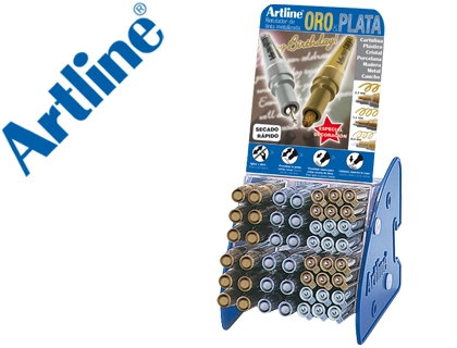 [48197] Rotulador artline marcador permanente tinta metalica gama oro y plata ek-900-999 expositor de 48 unidades
