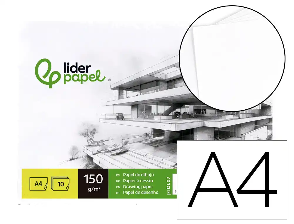 [48187] Papel dibujo liderpapel 210x297mm 150 g sin recambio pack de 10 hojas