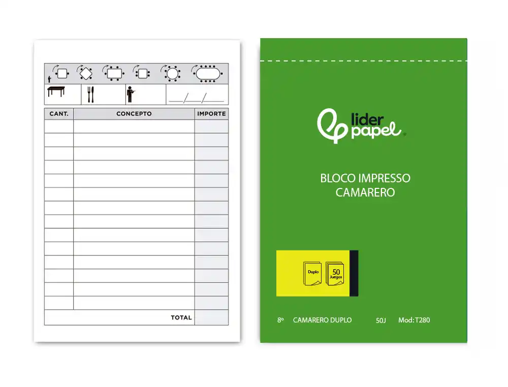 [47121] Talonario liderpapel camarero 8º original y copia t280