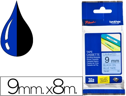 Cinta brother tze-521 azul-negro 9mm longitud 8 m