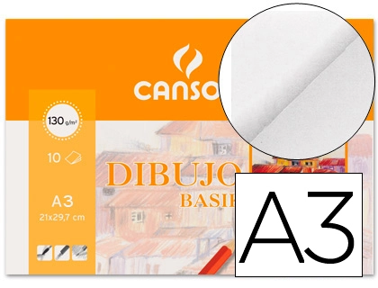 [44411] Papel dibujo basik 130 gr din a3 29,7x42 cm minipack de 10 hojas