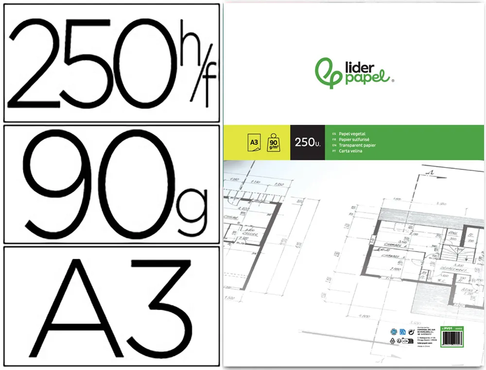 [44402] Papel vegetal liderpapel 90 g 297x420mm