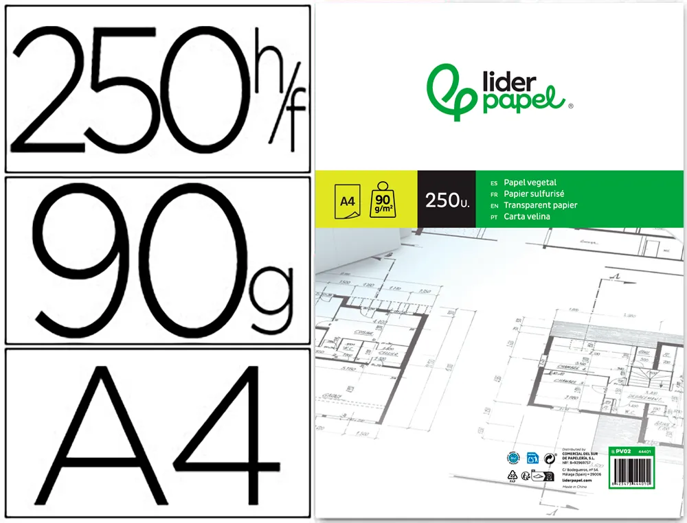 [44401] Papel vegetal liderpapel 90 g 210x297mm