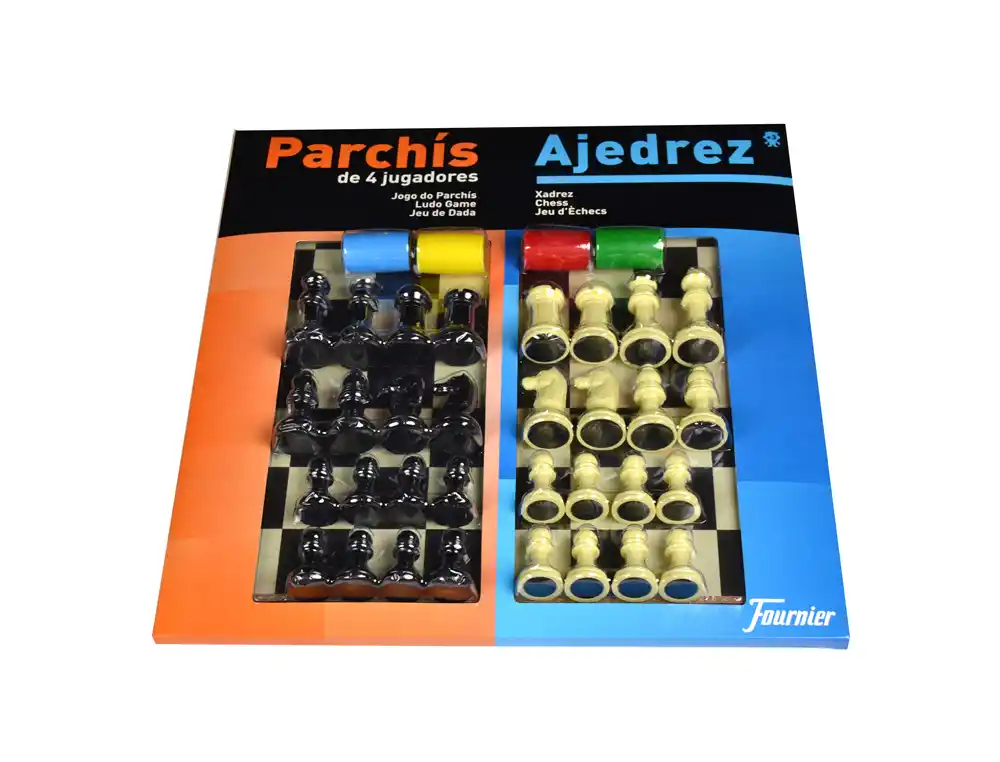 [43762] Parchis con ajedrez tablero grande 4 jugadores 41x40x4,8 cm