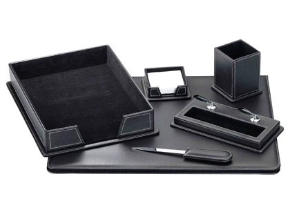 [42820] Escribania sobremesa q-connect similpiel negro juego de 6 piezas