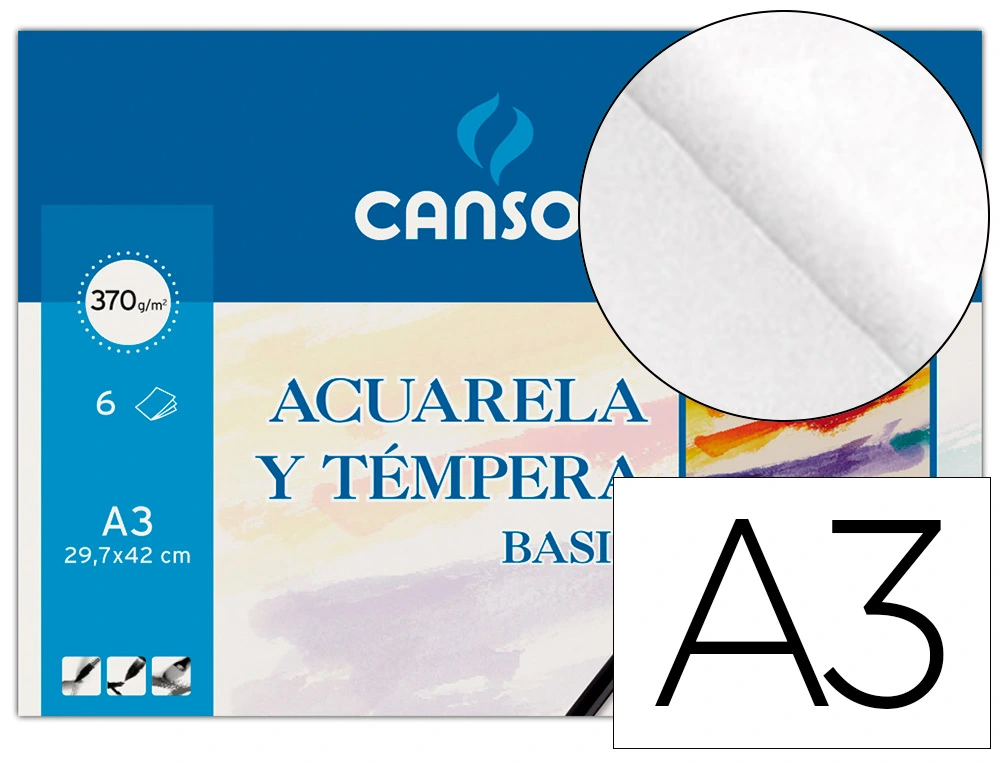 [38203] Papel acuarela basik canson din a3 370 gr pack de 6 hojas
