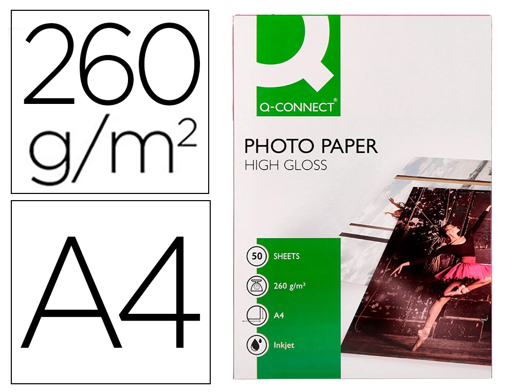 [38153] Papel q-connect foto glossy din a4 alta calidad digital photo para ink-jet bolsa de 50 hojas de 260 g