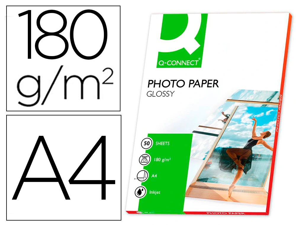 [38152] Papel q-connect foto glossy din a4 alta calidad digital photo para ink-jet bolsa de 50 hojas de 180 g