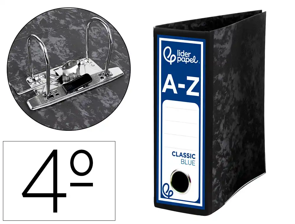 Archivador de palanca liderpapel cuarto classic blue sin rado lomo 80mm negro compresor metalico