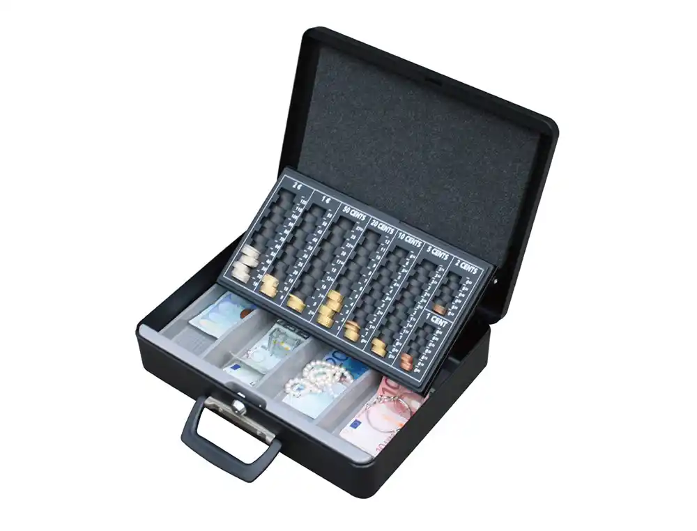 Caja caudales q-connect 14,5\" 370x290x110 mm con portamonedas y bandeja para billetes
