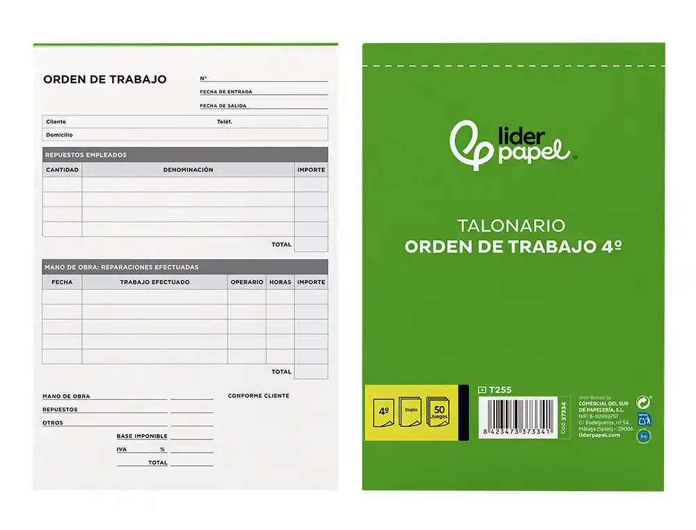 [37334] Talonario liderpapel orden de trabajo cuarto original y copia t255