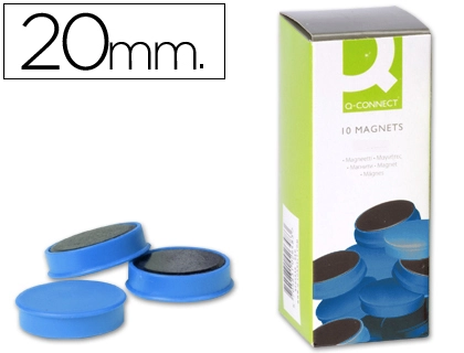 Iman para sujecion q-connect ideal para pizarras magneticas20 mm azul caja de 10 unidades