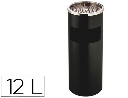 [36099] Cenicero papelera metalico q-connect con recogecolillas negro 61,5x25 cm