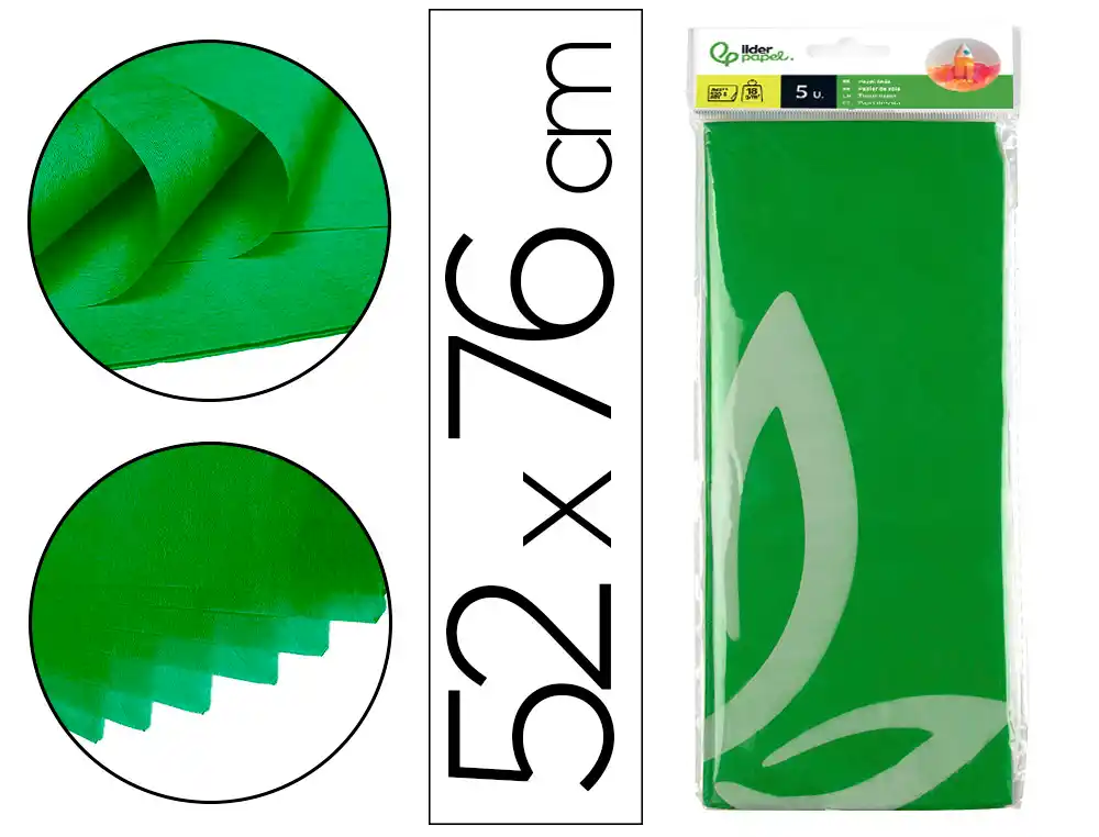 [36081] Papel seda liderpapel 52x76cm 18g/m2 bolsa de 5 hojas verde
