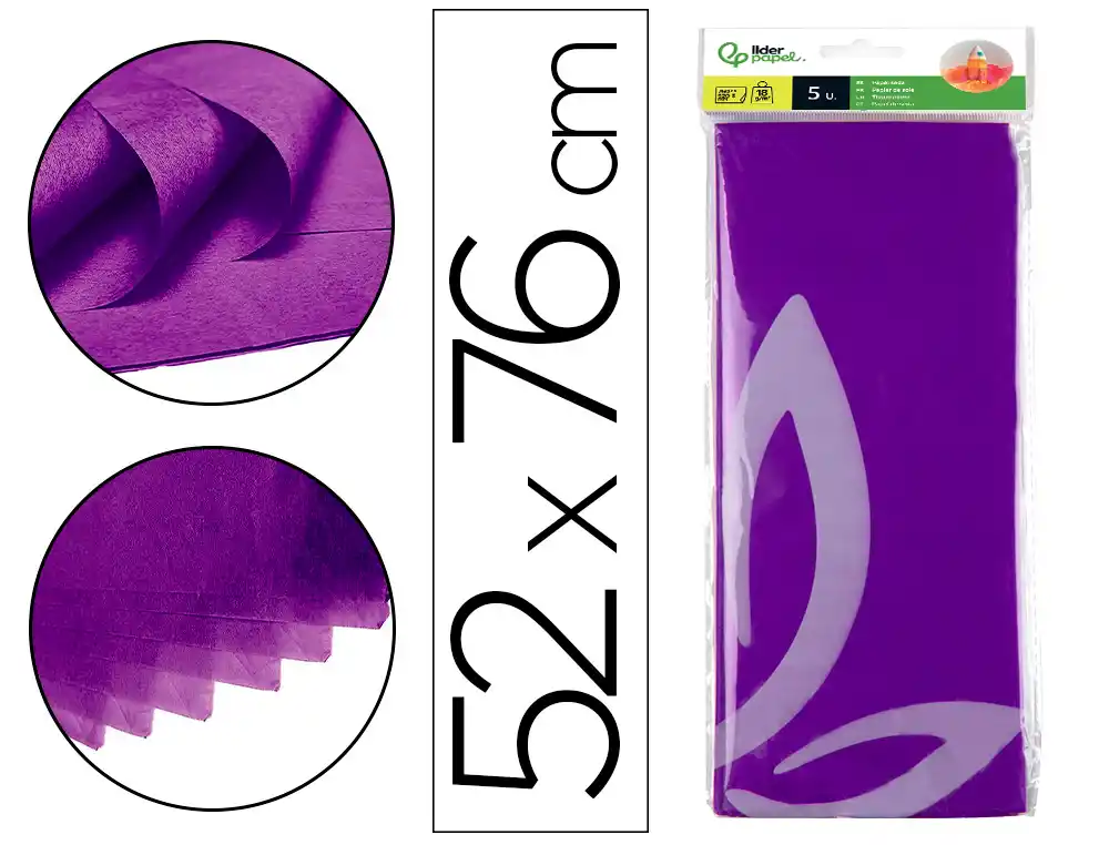 [36079] Papel seda liderpapel 52x76cm 18g/m2 bolsa de 5 hojas violeta