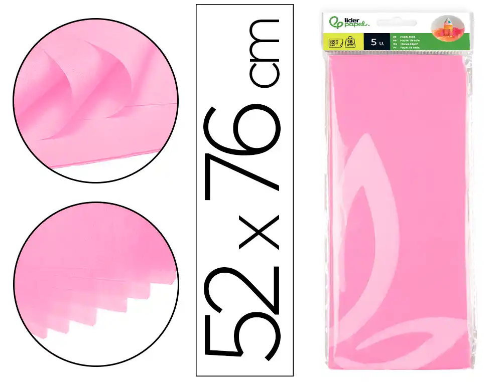 [36078] Papel seda liderpapel 52x76cm 18g/m2 bolsa de 5 hojas rosa