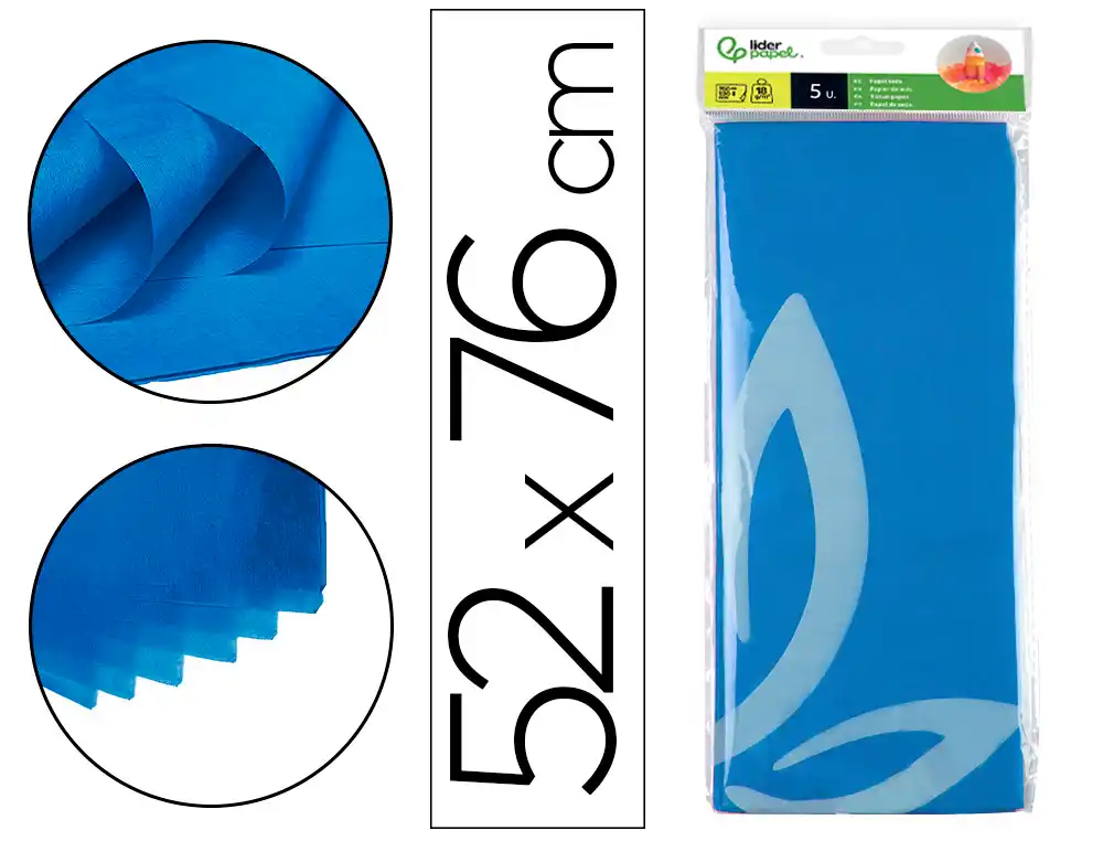 Papel seda liderpapel 52x76cm 18g/m2 bolsa de 5 hojas azul