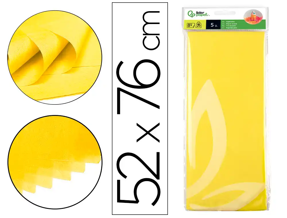 [36071] Papel seda liderpapel 52x76cm 18g/m2 bolsa de 5 hojas amarillo
