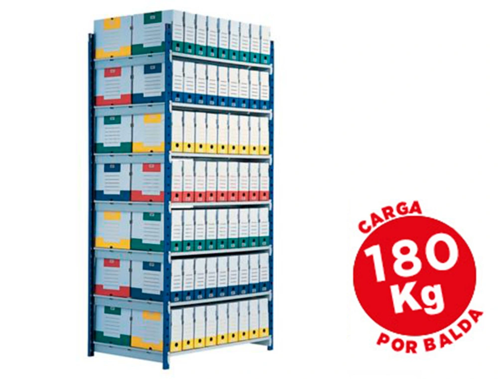 Estanteria paperflow metalica azul 5 estantes guiasmetal ultrarresistentes 180 kgpor estante 200x100x35 cm