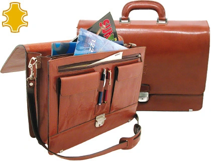 [32786] Cartera portafolios q-connect artesania de piel con broche 403x300x105 mm fabricada en ubrique