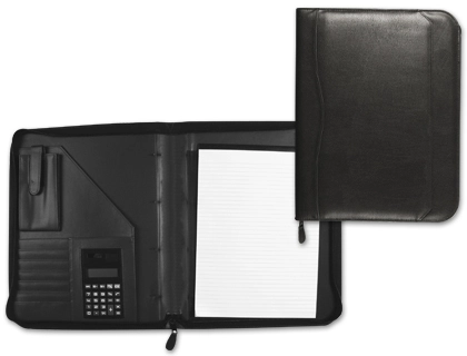 [32373] Carpeta portafolios q-connect cremallera sin anillas con calculadora y bolsa para movil color negro 260x355 mm