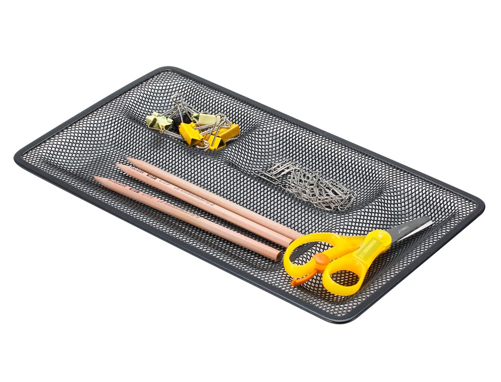 [29620] Organizador sobremesa bandeja metalica q-connect rejilla negra con 4 departamentos 315x20x175 mm