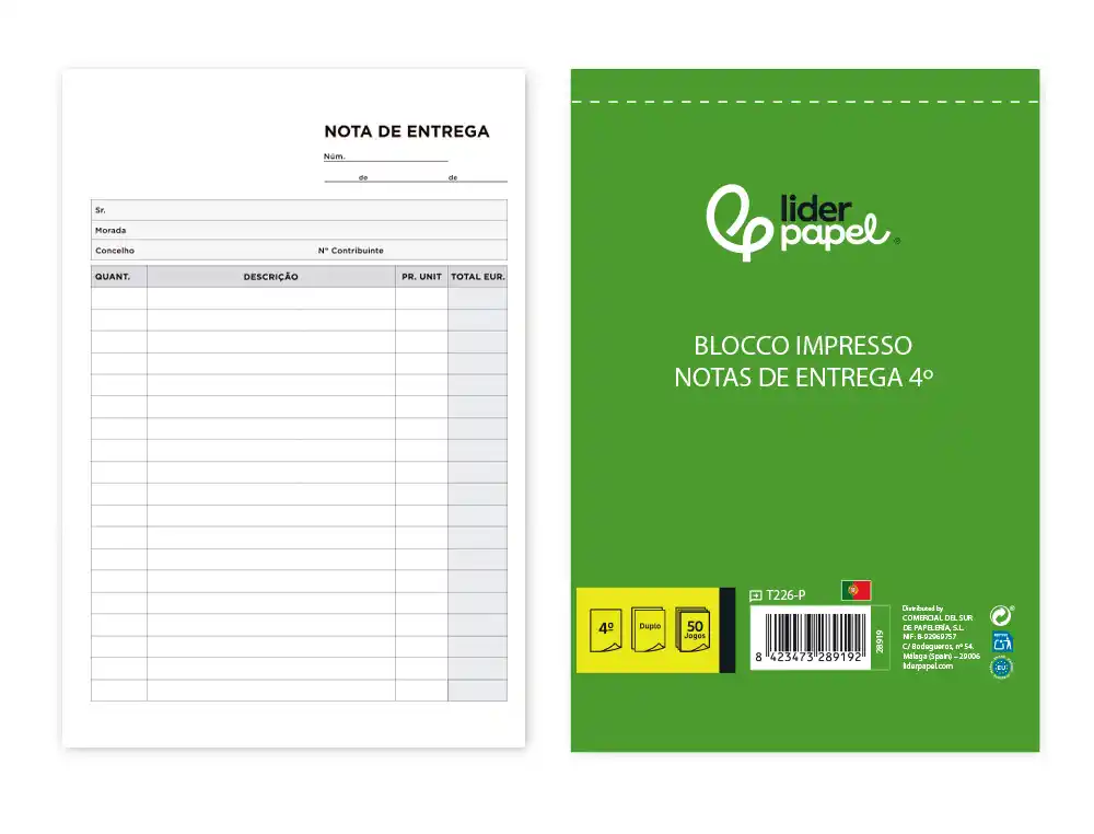 [28919] Talonario liderpapel entregas cuarto 226 duplicado -texto en portugues