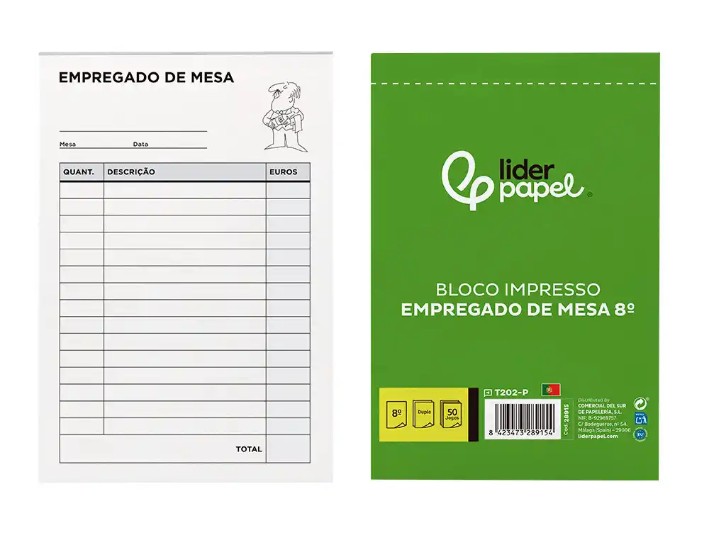 [28915] Talonario liderpapel camarero octavo sin iva 202 duplicado texto en portugues