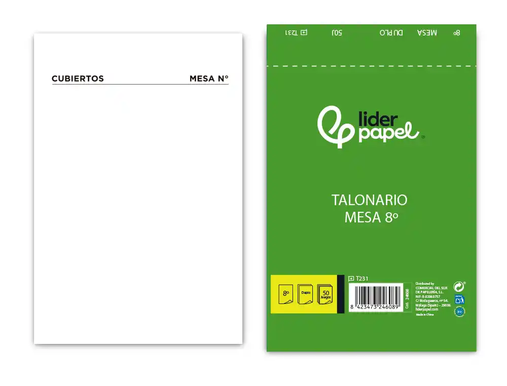 Talonario liderpapel camarero mesa octavo original y copia 231 papel autocopiante