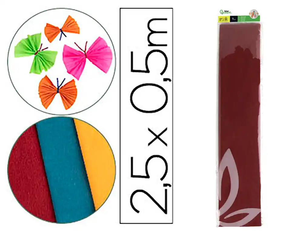 Papel crespon liderpapel 50 cm x 2.5m 34g/m2 burdeos