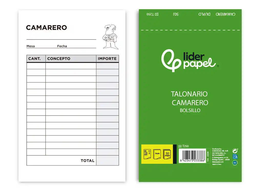 [23338] Talonario liderpapel camarero bolsillo original y copia t250