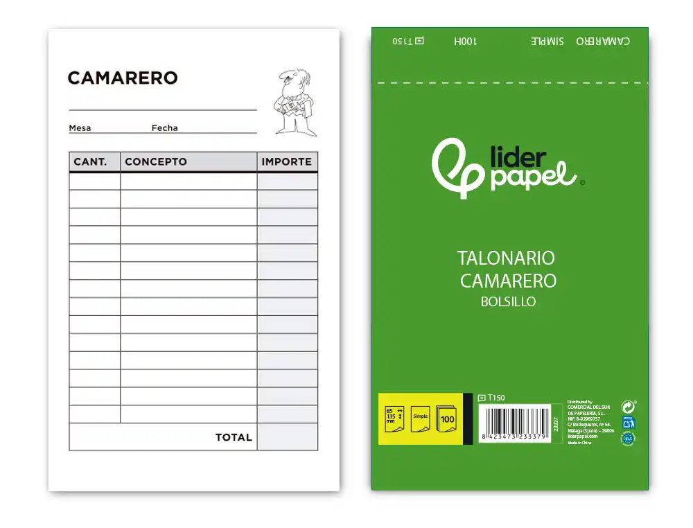 [23337] Talonario liderpapel camarero bolsillo original t150