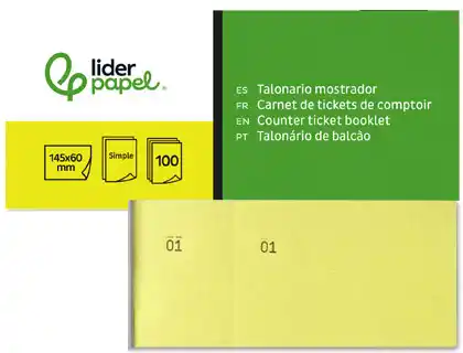 [22961] Talonario liderpapel mostrador 60x145 mm tl01 amarillo con matriz