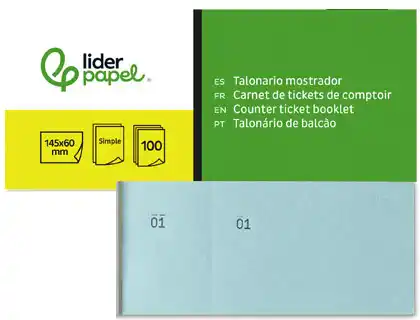 [22960] Talonario liderpapel mostrador 60x145 mm tl03 celeste con matriz