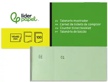 [22959] Talonario liderpapel mostrador 60x145 mm tl06 verde con matriz