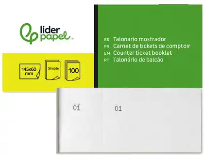 [22956] Talonario liderpapel mostrador 60x145 mm tl02 blanco con matriz
