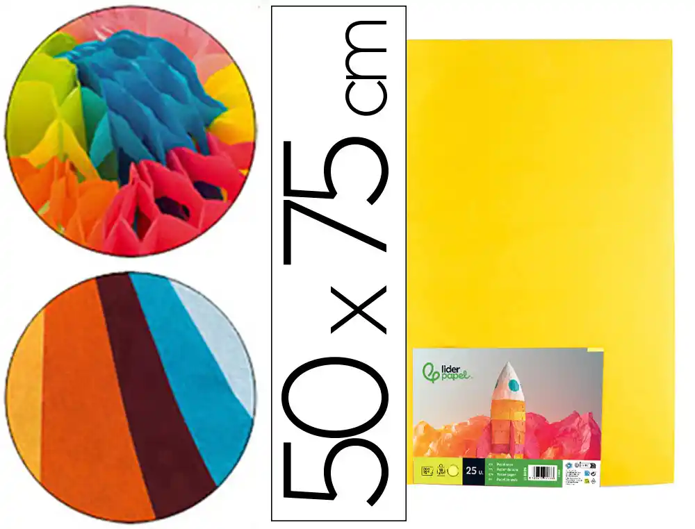 Papel seda liderpapel amarillo 52x76 cm 18 gr paquete de 25 hojas