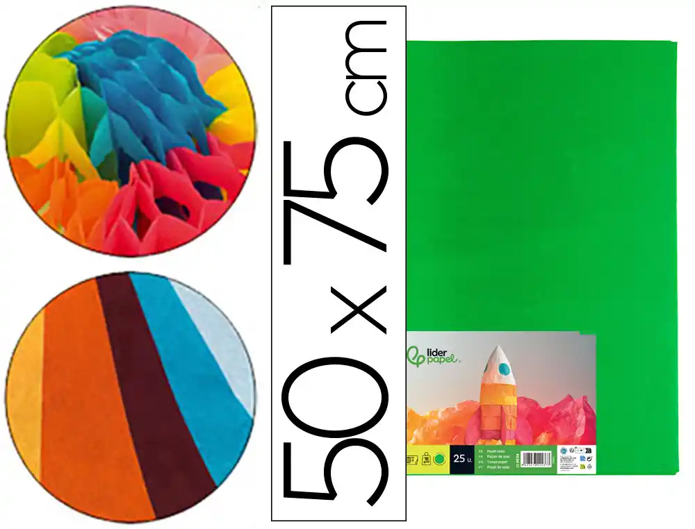Papel seda liderpapel verde medio 52x76 cm 18 gr paquete de 25 hojas