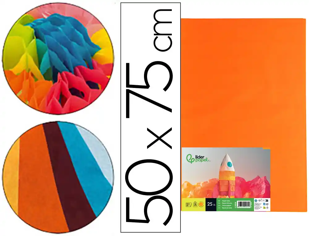 [22231] Papel seda liderpapel naranja 52x76 cm 18 gr paquete de 25 hojas