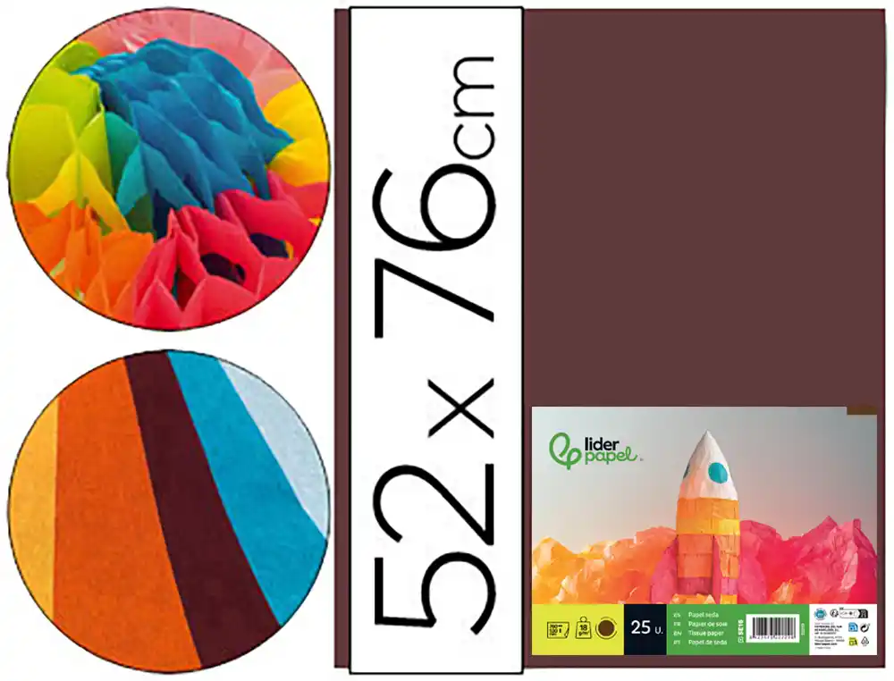 [22229] Papel seda liderpapel marron 52x76 cm 18 gr paquete de 25 hojas