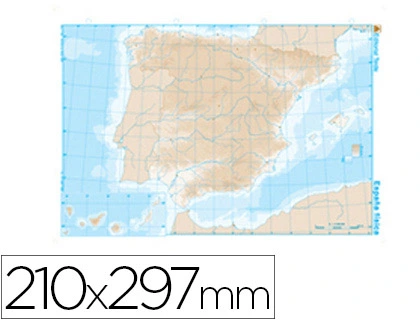 Mapa mudo b/n din a4 españa fisico
