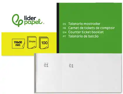 [21912] Talonario liderpapel mostrador 50x110 mm tl09 blanco con matriz