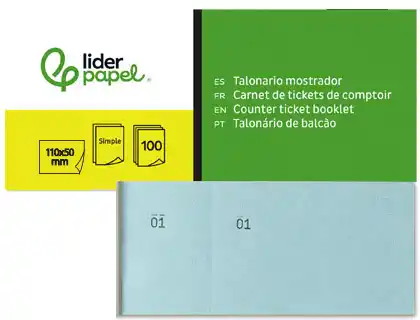 [21850] Talonario liderpapel mostrador 50x110 mm tl08 celeste con matriz